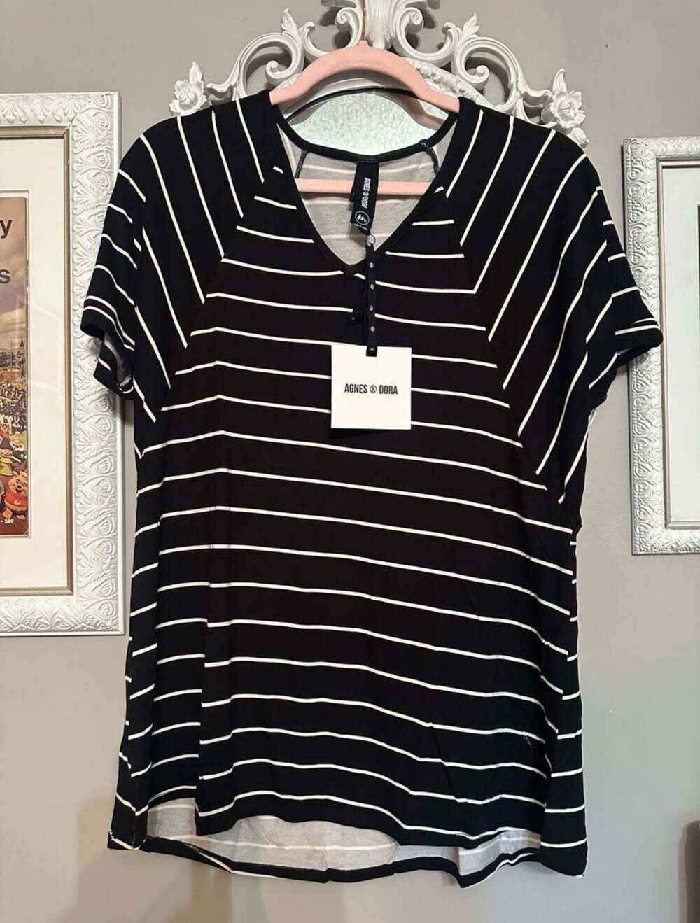 Agnes & Dora Love Top Pin Stripe Black & White Short Sleeve Tee